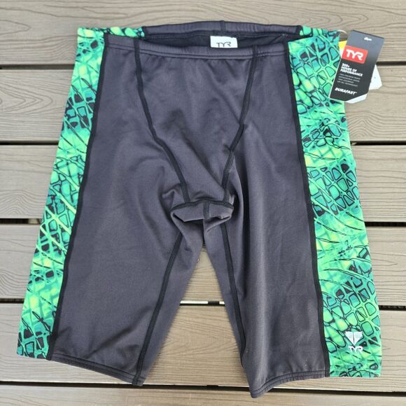 TYR  Durafast Elite P lexus Green/black Men's Boy's Swim Jammer Size 32 New - Picture 1 of 3